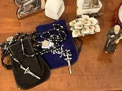 Religious figurines, Madonna and child, rosaries