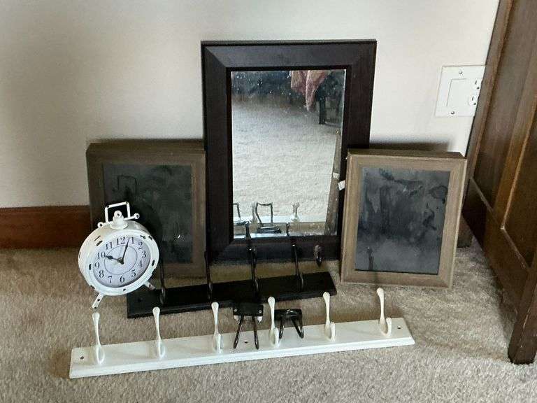 Battery-operated clock, shadow boxes, mirror image