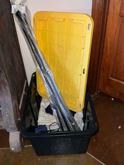 27-gallon tote with curtains and curtain rods image
