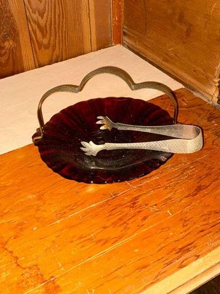 Ruby Red tidbit tray with tongs image