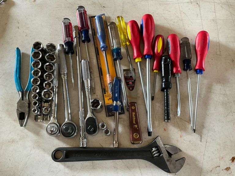 Pliers, wrenches, screwdrivers, sockets image