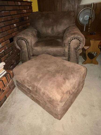 Suede chair and ottoman