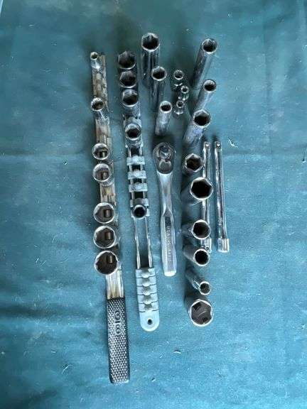 3/8" sockets, ratchet, extensions image