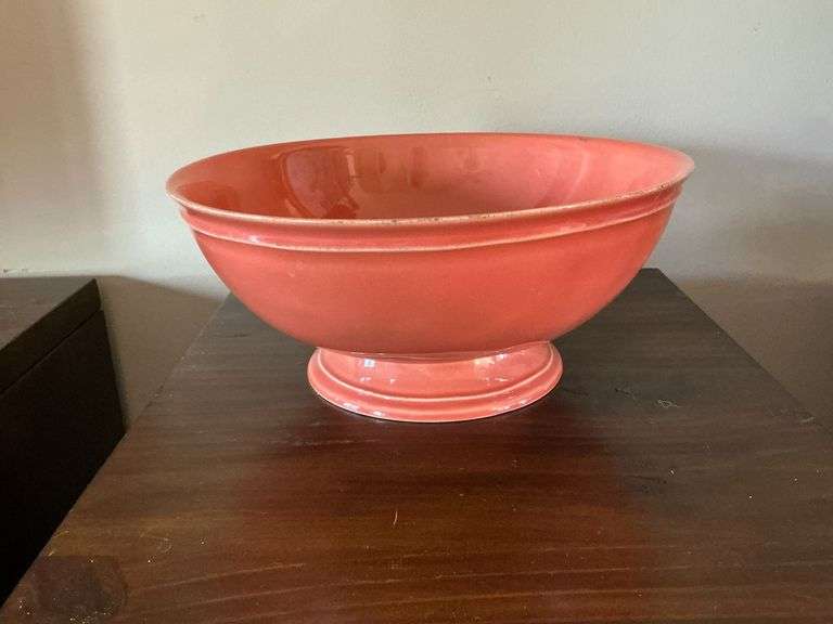 Burnt orange handcrafted Portugal pedestal bowl image