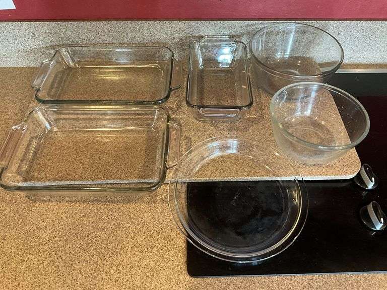 Anchor Hocking loaf pan, pair of Anchor Hocking mixing bowls image