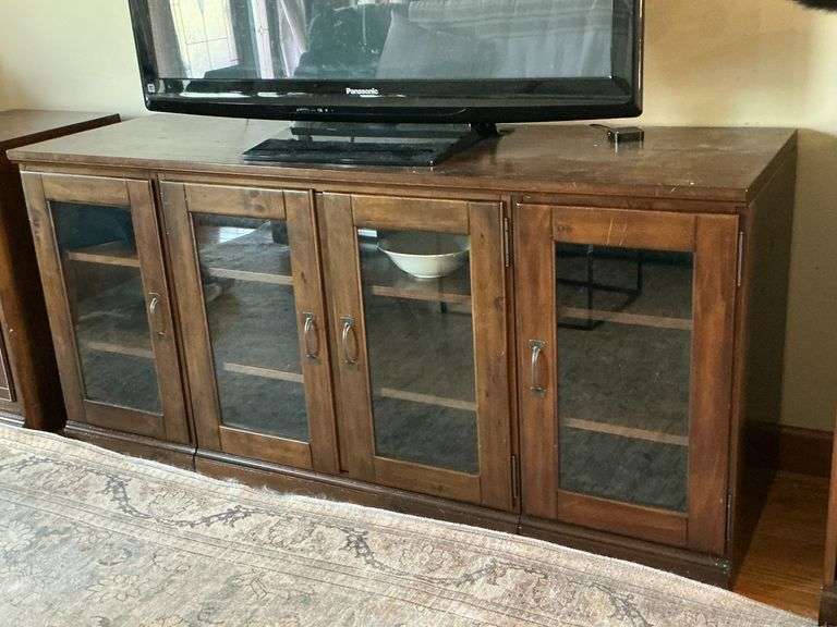 Pottery Barn printers cabinet entertainment center, glass doors, CONTENTS NOT INCLUDED image