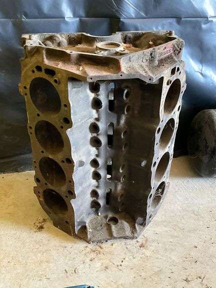 454 Chevrolet bare block, main caps, oil pan, intake manifold, exhaust manifold image