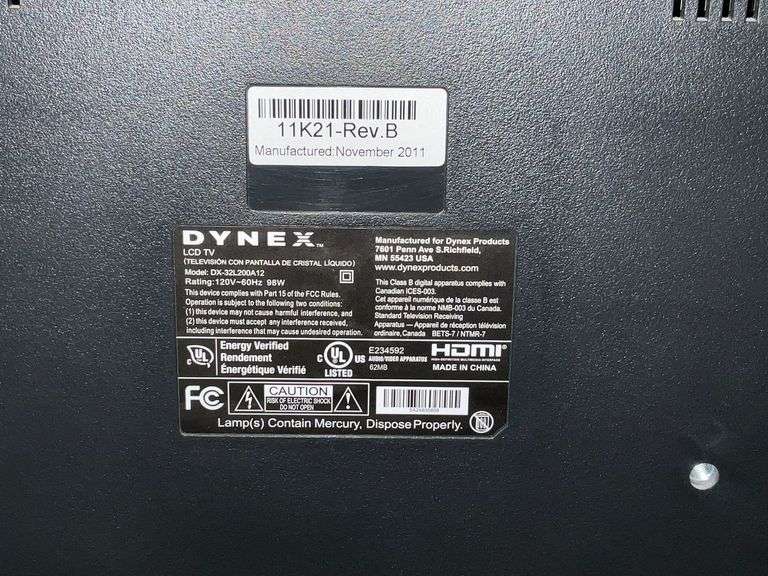 Dynex flatscreen TV, no remote, Mfg. 11/2011, Model DX-32L200A12