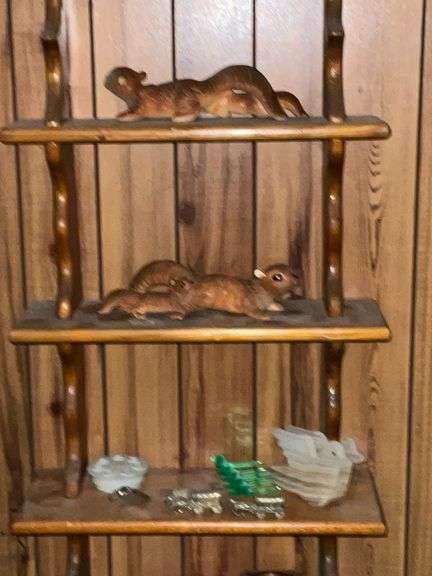 Curio shelf with contents, 33" T x 18" W