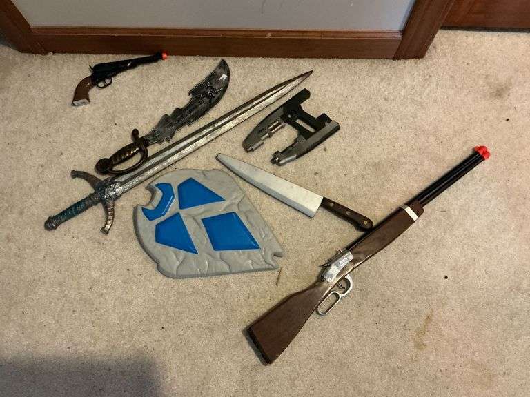 Parris cap gun and pistol, toy sword and knives image