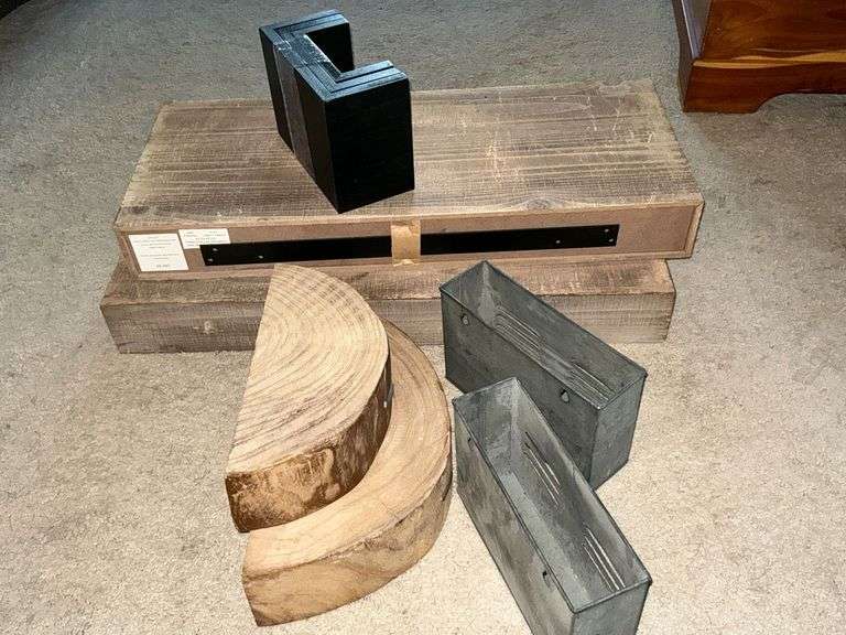 Pair of floating shelves, metal wall pockets image