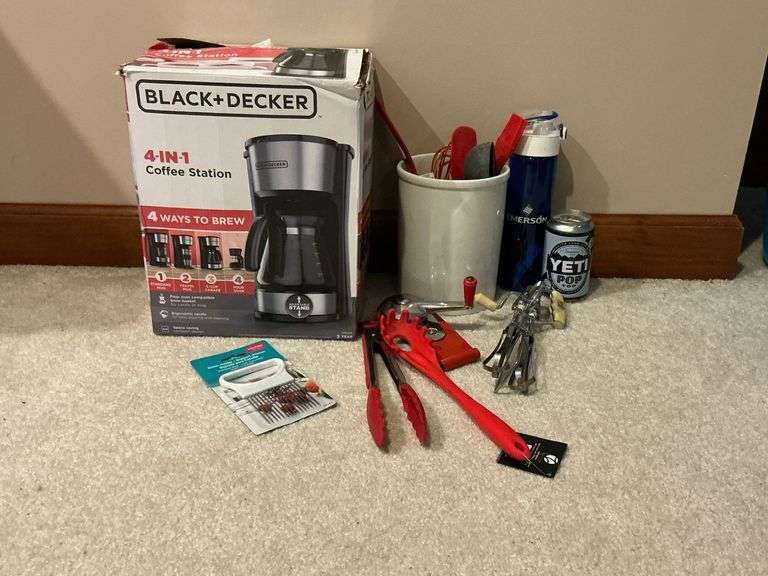 Kitchen utensils, Black & Decker coffeemaker, can opener, YETI Pop Top image