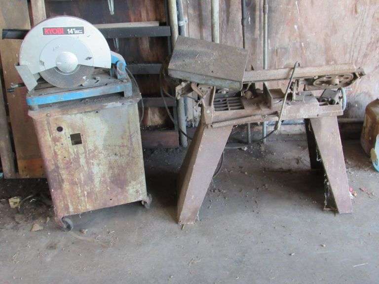 Ryobi 14" chop saw with rolling metal cart image