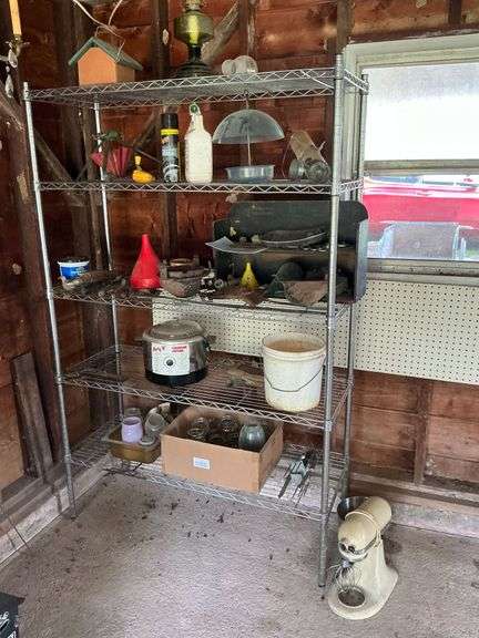 Metal shelf and contents, 48" x 18" x 74" T image