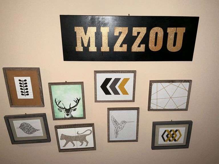 Framed artwork including Mizzou sign image