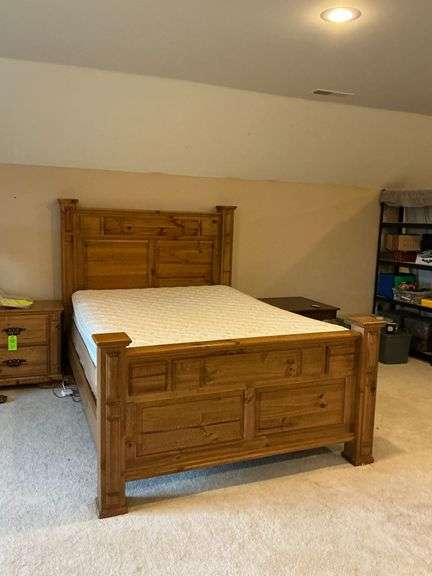 Queen Size Wooden Bed Frame with Mattress and Box Spring image