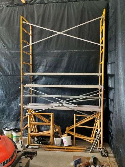 2 sections of scaffolding, 3 walk boards, castor wheels image