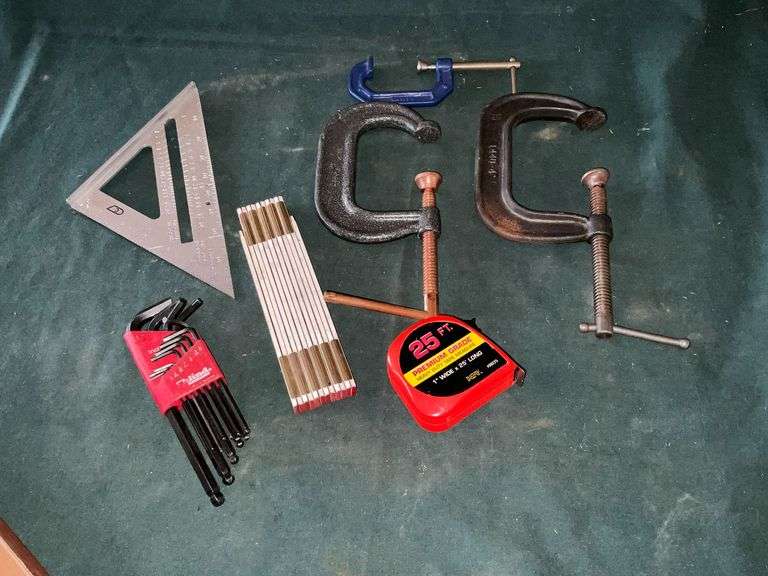 C-clamps, folding rule, hex wrenches, etc. image