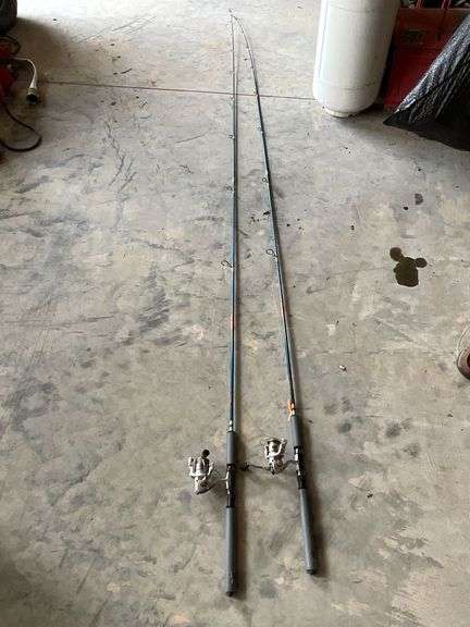 Pair of Buck's Super Stiff Crappie rods with Pflueger open face reels image