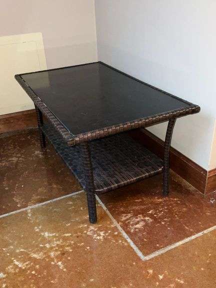 Glass top woven end table image