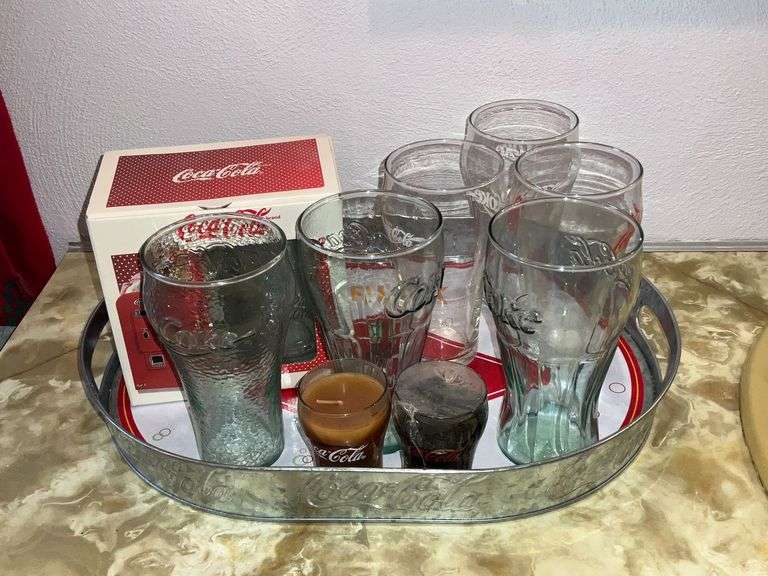 Metal Coca-Cola tray with glasses image