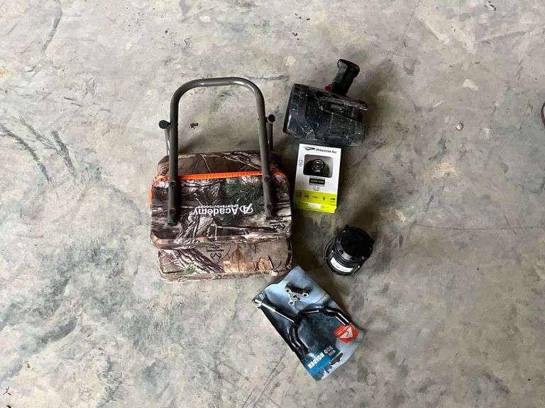 Camo stadium seat, head lamp, Coleman spotlight, etc. image
