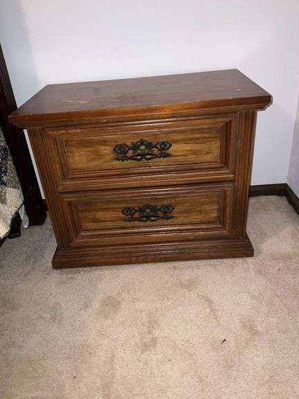 Two-drawer nightstand, some damage to the top image