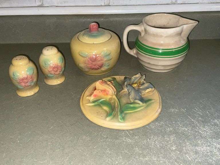 USA Pottery pitcher, salt and pepper, canister image