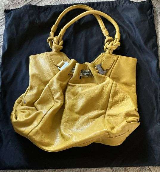 Tahari mustard yellow leather purse image