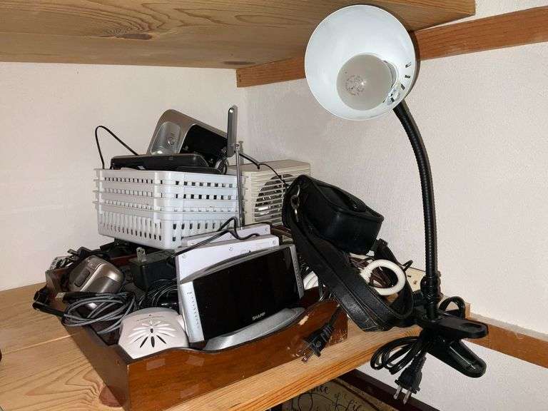 Office supplies, desk lamp, telephones, alarm clocks