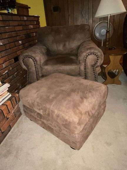Suede chair and ottoman