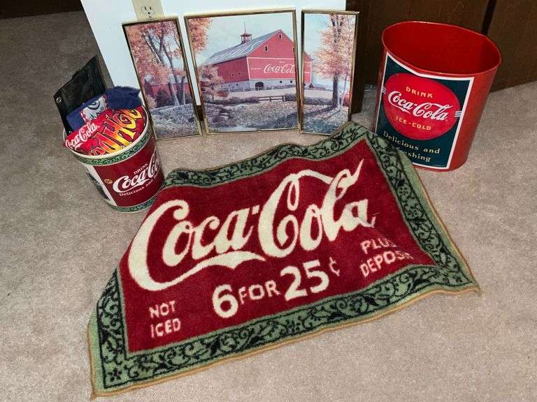 Coca-Cola trash can, framed print, throw rug image