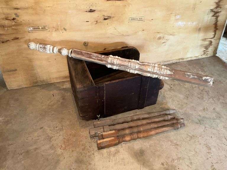 Wooden bin box with angle bottom, wooden spindles image