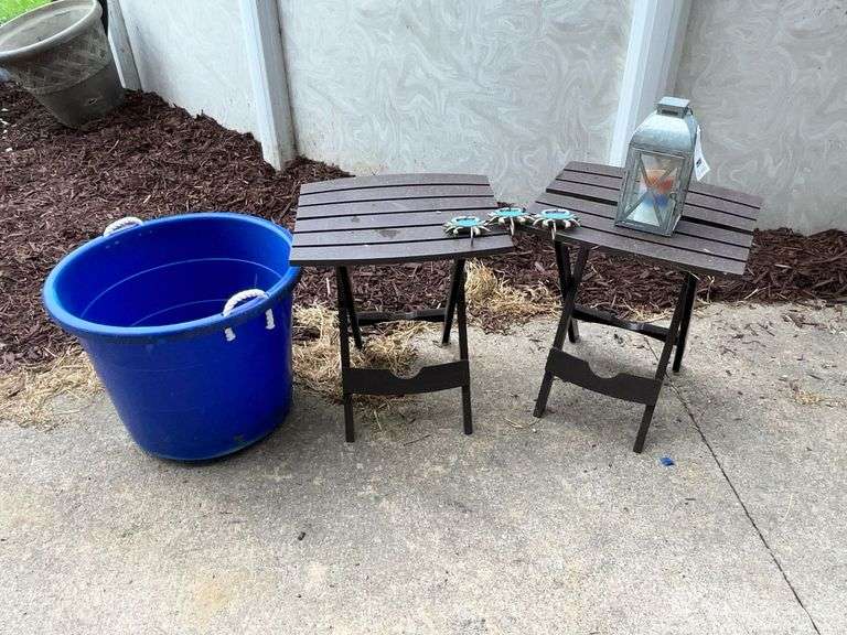 2 folding side tables, lantern image