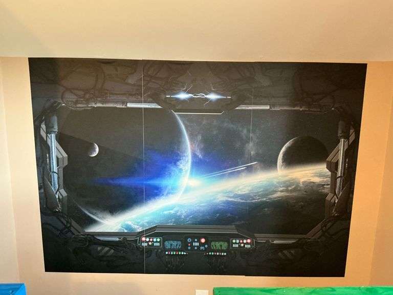 3-piece peel and stick mural of outer space image