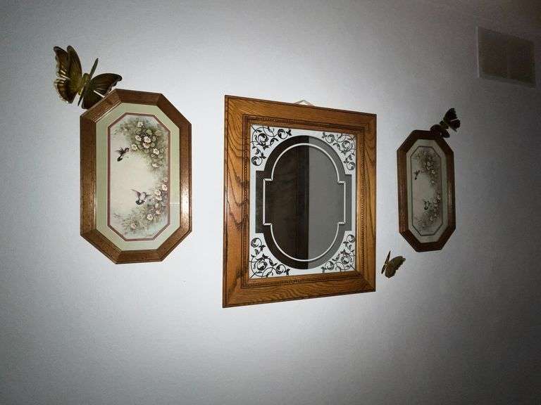 Home Interiors wooden frame mirror, metal butterflies image