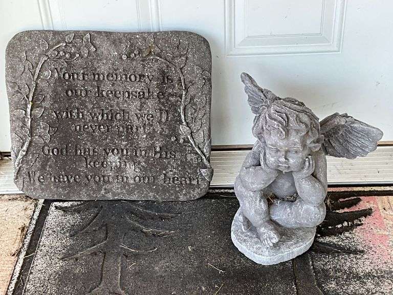 Memory stone, concrete cherub image
