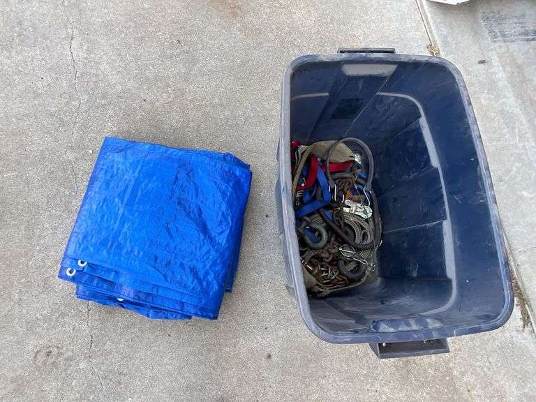 Large tarp, ratchet straps, tow rope, chain, etc. image