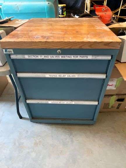Metal storage cabinet with wood top image