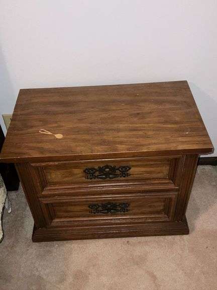 Two-drawer nightstand, some damage to the top