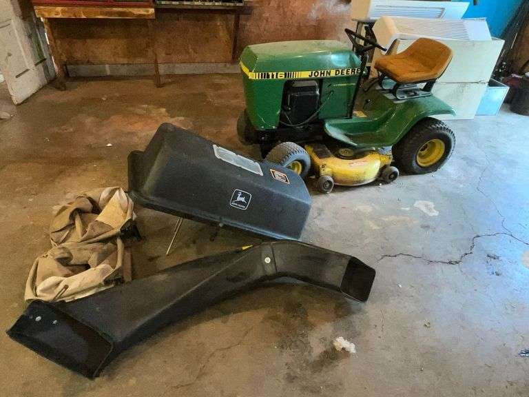 John Deere 116 hydrostatic mower 36" deck, Briggs and Stratton motor with bagger, condition unknown image
