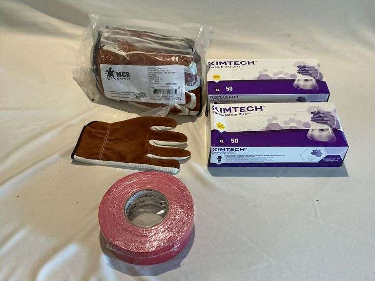 NIB leather gloves, 2 boxes of Kimtech purple nitrile-xtra XL gloves image