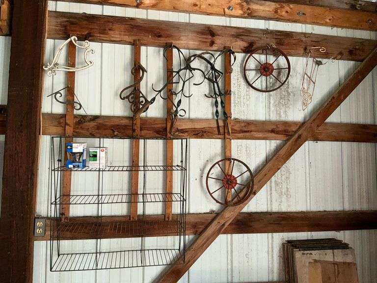 Metal brackets, wire rack, steel rims, etc. image
