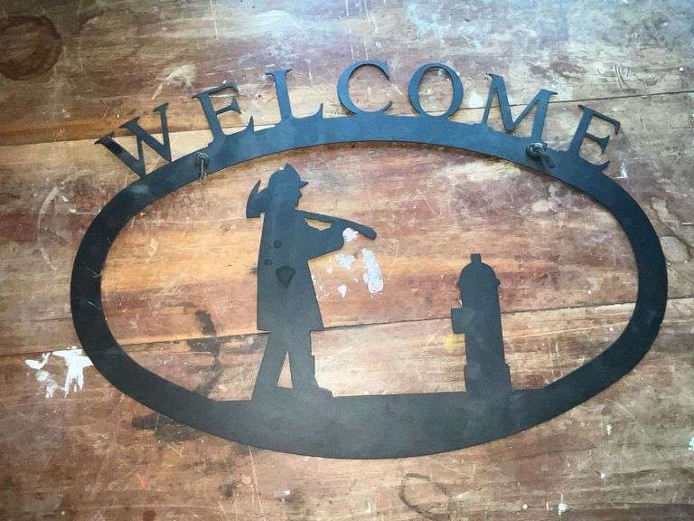 Metal WELCOME fireman sign image