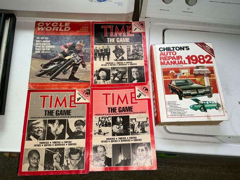 Cycle World, Time The Game magazines, Chilton's Auto 1982 repair manual image