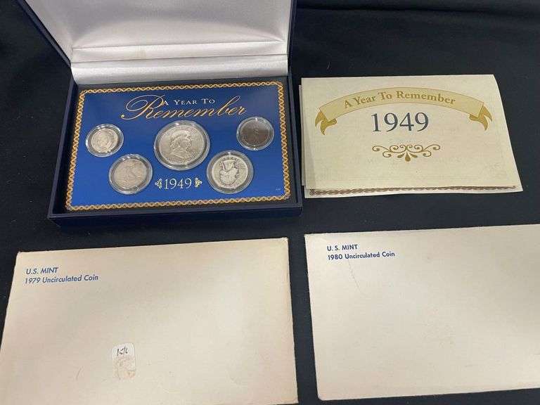 1949 'A Year To Remember' US Coin Set with 1979 & 1980 Uncirculated Coin Sleeves image