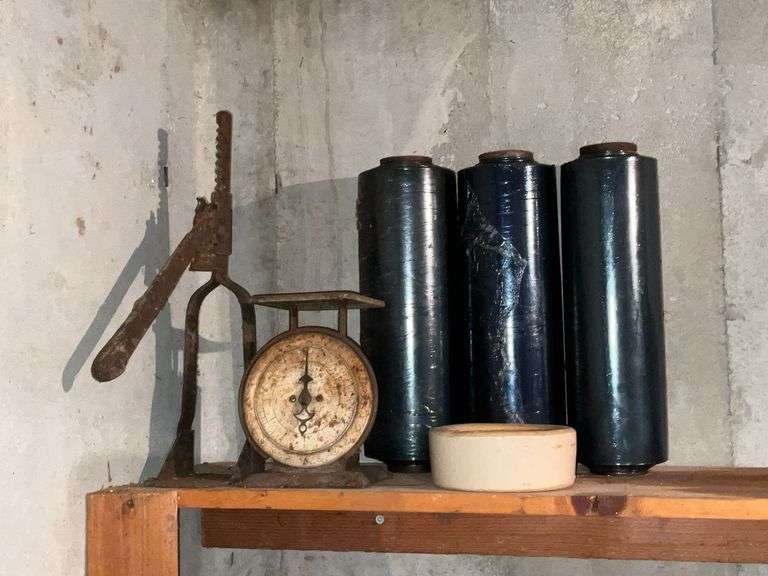Crock dish, bottle capper, Pelouze family scale (lots of rust) image