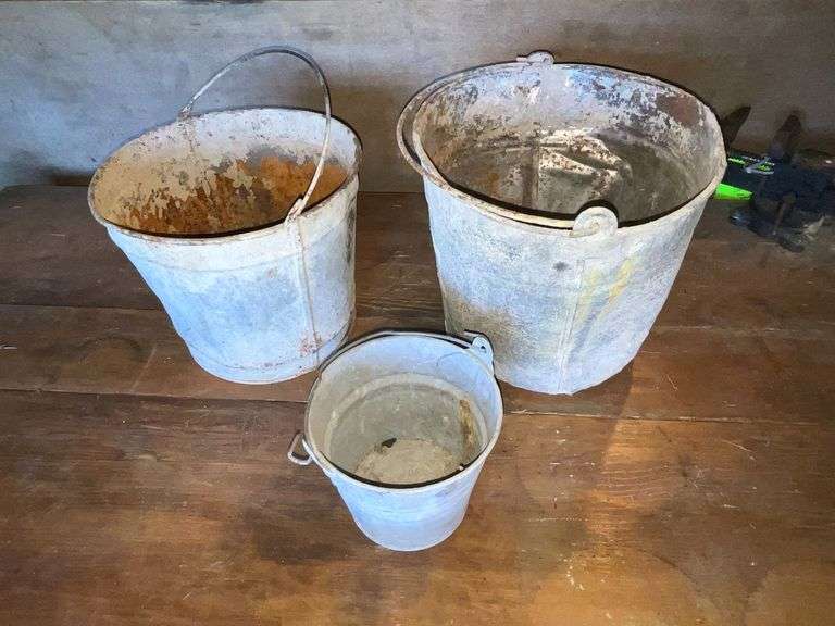3 galvanized buckets image