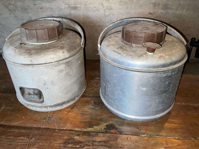 Pair of insulated vintage water jugs. image
