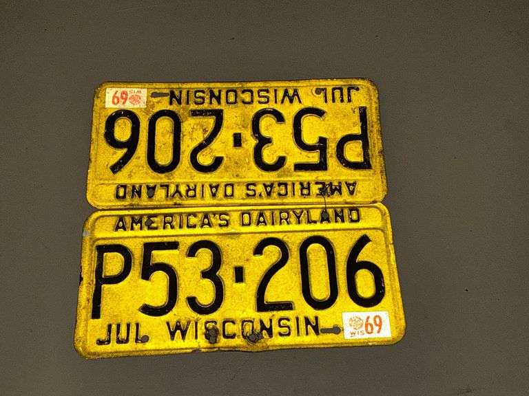 Pair of matching 1969 Wisconsin license plates image
